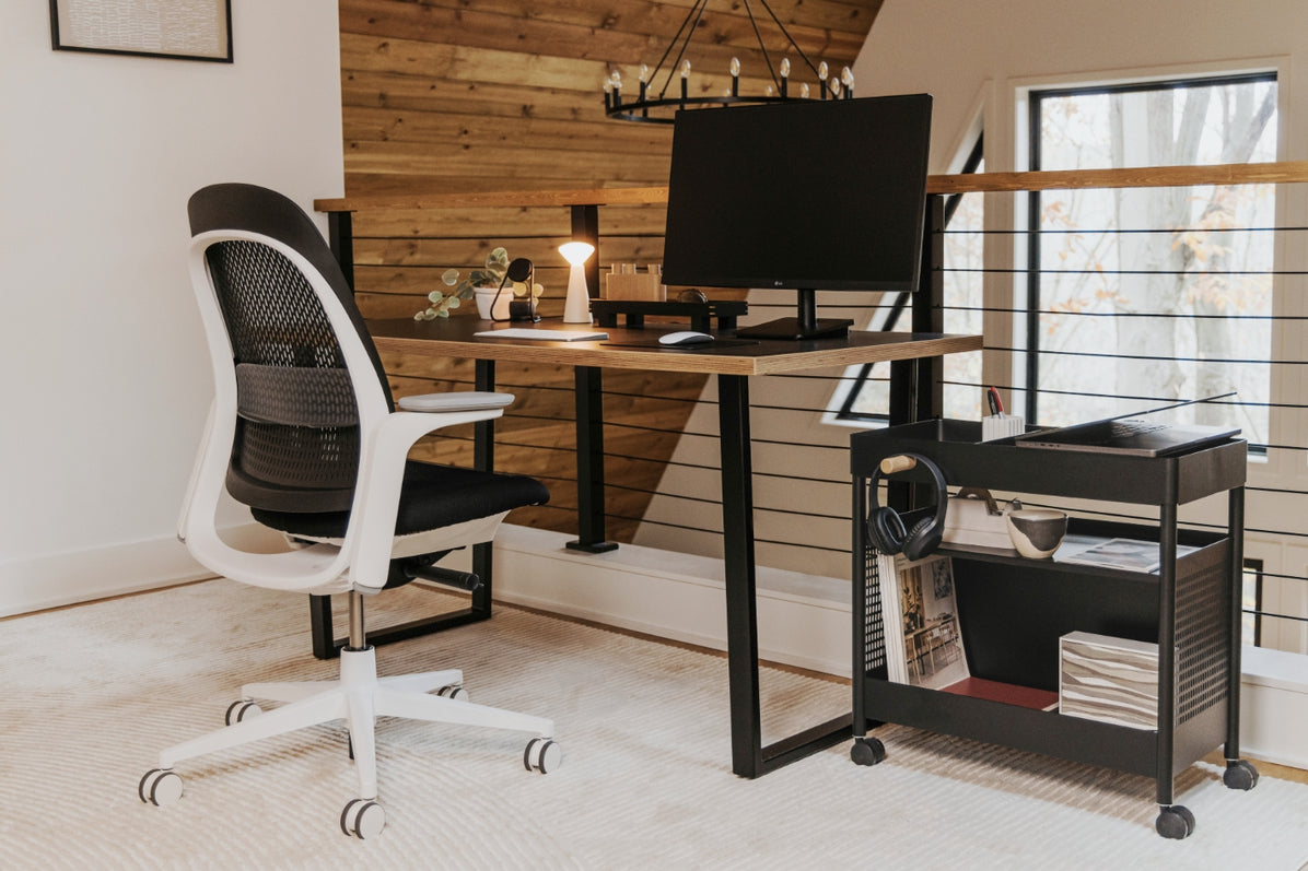 Elements Wood Desk - Desert Rose in lifestyle shot